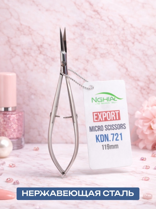 NGHIA KDN.721 — professional mikro-qaychi, 119 mm, Curved Tip