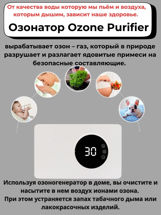 Очиститель воздуха и воды, озонатор, ионизатор, для помещения и продуктов