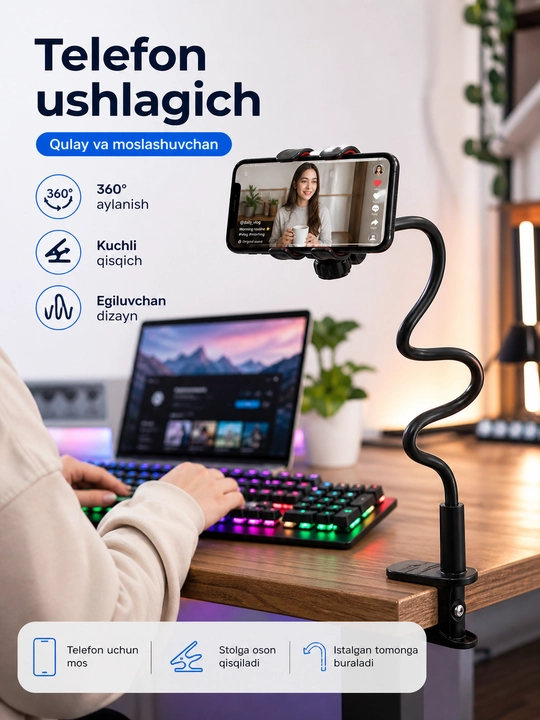 MEBEL HOLDER - telefon uchun egiluvchan uzunlikdagi tutqich, 50 sm