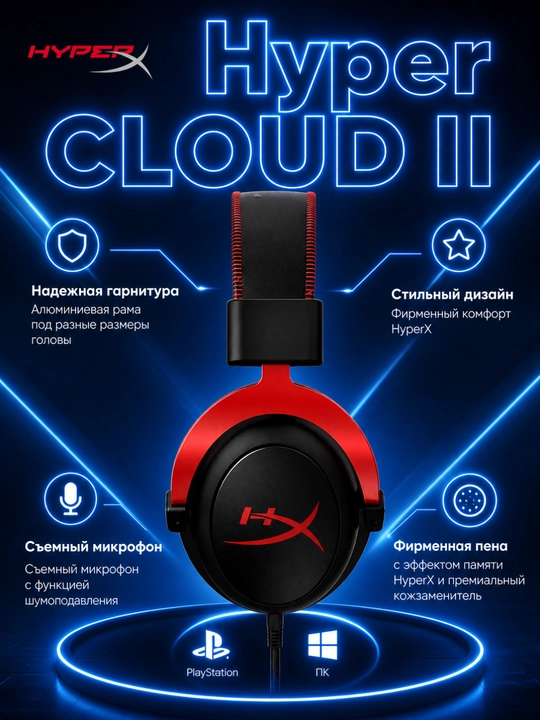 Игровая гарнитура HyperX Cloud II – 7.1 Surround, с микрофоном, удобная и мощный звук