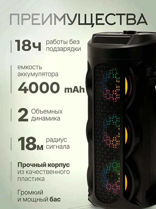 Portativ kolonka, simsiz Bluetooth karaoke musiqasi, mikrofonli, pultli va RGB yorug'lik