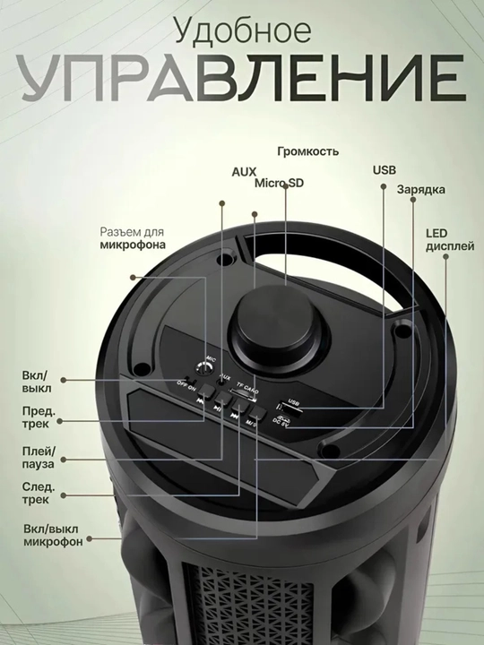 Portativ kolonka, simsiz Bluetooth karaoke musiqasi, mikrofonli, pultli va RGB yorug'lik