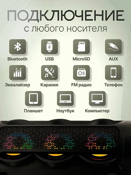 Portativ kolonka, simsiz Bluetooth karaoke musiqasi, mikrofonli, pultli va RGB yorug'lik
