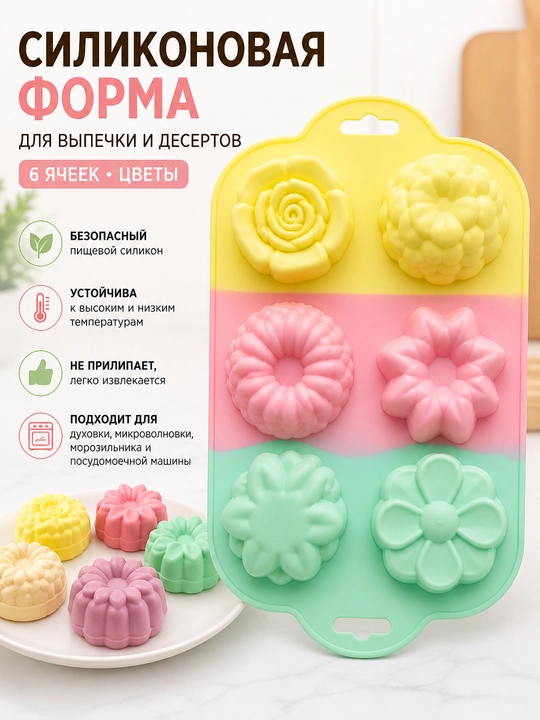 Силиконовая форма для выпечки6 ячеек - 