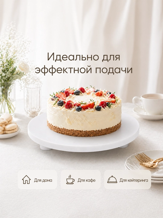 Тортница, круглая подставка для торта, из искусственного эко-камня, белая, диаметр 30 см