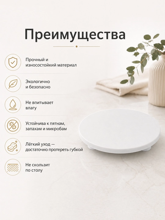 Тортница, круглая подставка для торта, из искусственного эко-камня, белая, диаметр 30 см