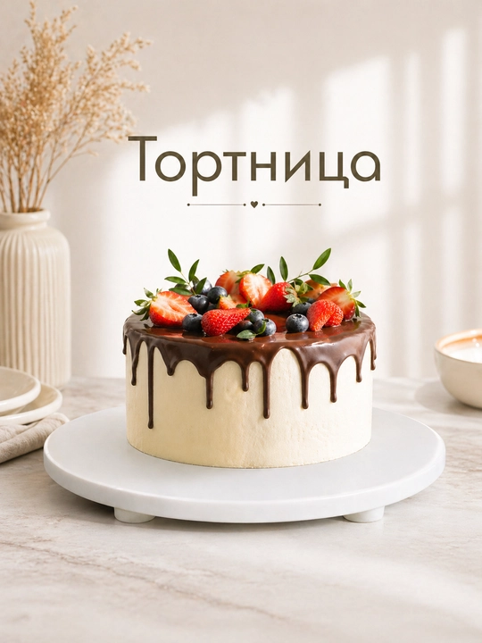 Тортница, круглая подставка для торта, из искусственного эко-камня, белая, диаметр 30 см - 