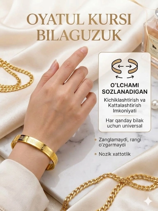 Ayollar va qizlar uchun bilaguzuk, o‘lchami ko‘rsatilmagan,oyatal kursi yozuvli bilaguzuk
