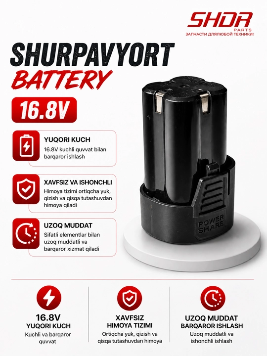 16.8V shurup buragich uchun akkumulyator - quvvat va barqaror ishlash - 