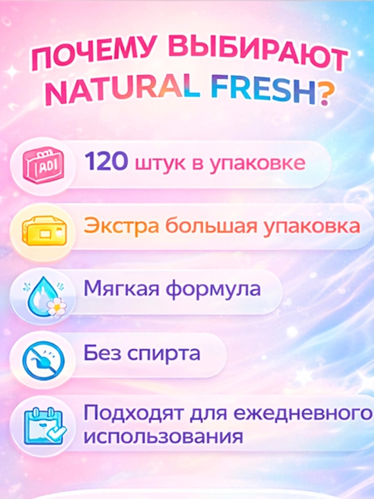 Nam salfetkalar Natural Fresh, 120 dona