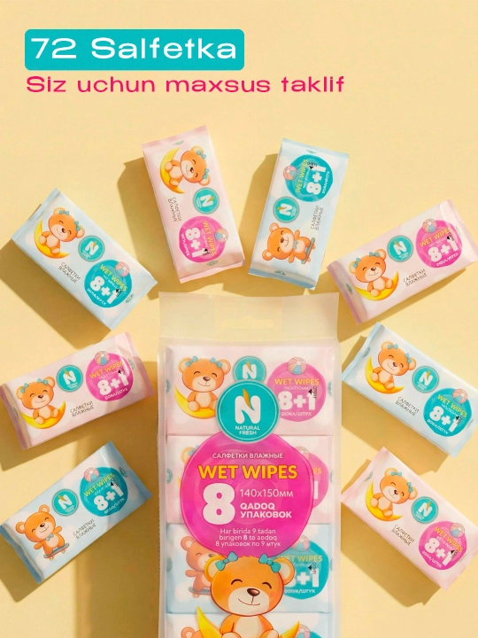 Влажные салфетки ''Natural Fresh'', super mini, 8 + 1