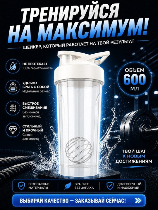 600 ml li sharikli sport sheykeri, protein shishasi, fitnes sheykeri