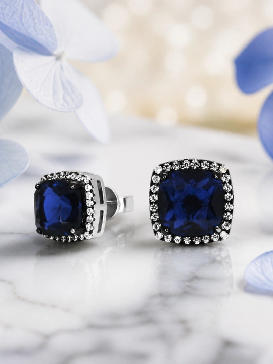 Серьги из серебра 925 пробы с родием, вставки: Сапфир синт., Фианит (OS00150E-0S-VVO)