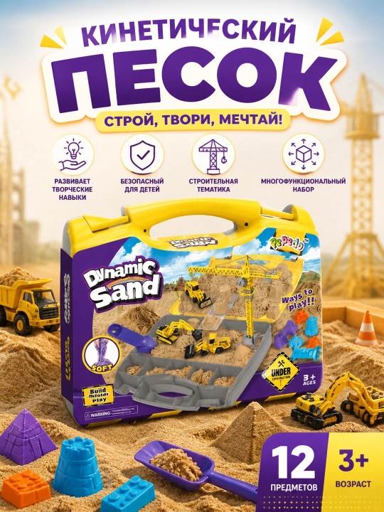 Dynamic Sand — kinetik qumli o‘yin to‘plami «Qurilish maydoni» - 