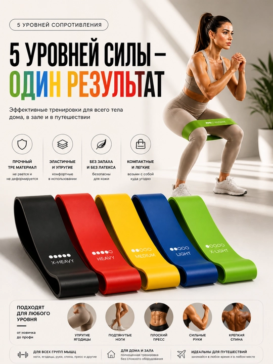 Fitness rezina to‘plami 5 dona mashq uchun ekspander bantlar uy sporti uchun - 