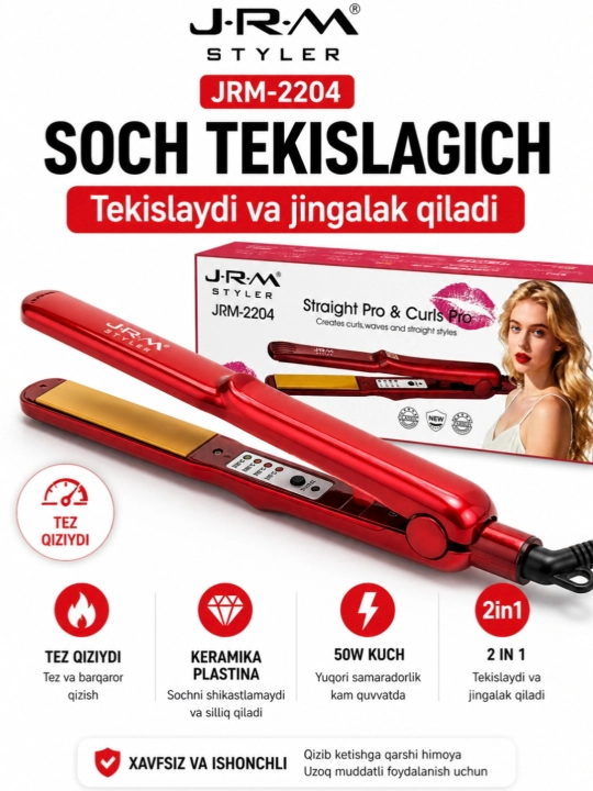 Professional soch tekislovchi dazmol JRM styler LCD displeyli