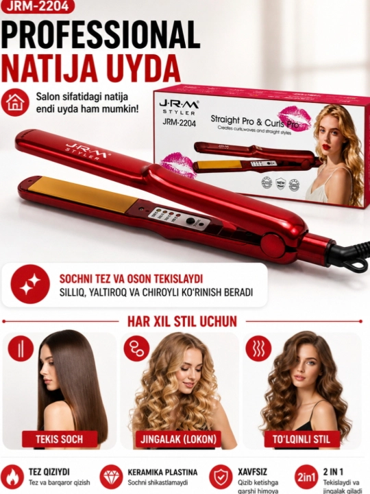 Professional soch tekislovchi dazmol JRM styler LCD displeyli