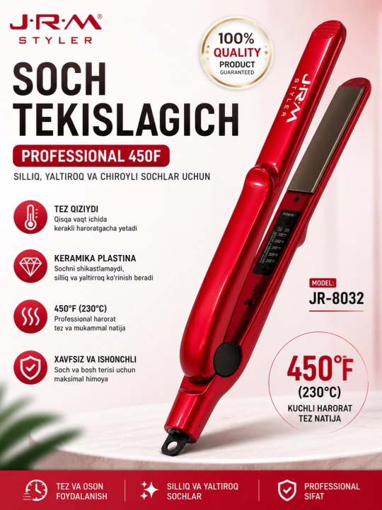 Professional soch tekislovchi dazmol JRM styler LCD displeyli