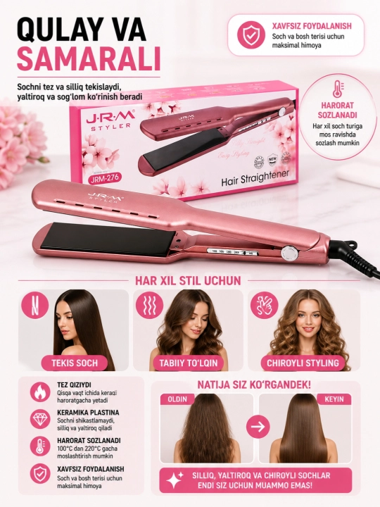 Professional soch tekislovchi dazmol JRM styler LCD displeyli