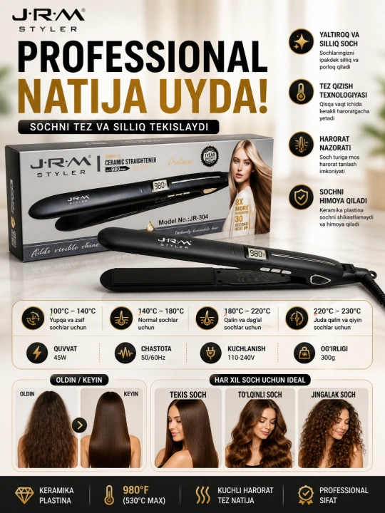 Professional soch tekislovchi dazmol JRM styler LCD displeyli