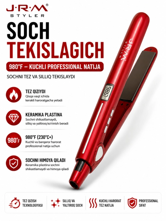 Professional soch tekislovchi dazmol JRM styler LCD displeyli - 
