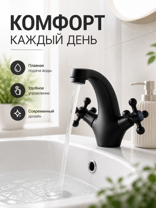 Смеситель для раковины два вентиля металлический керамические кран-буксы с подводкой