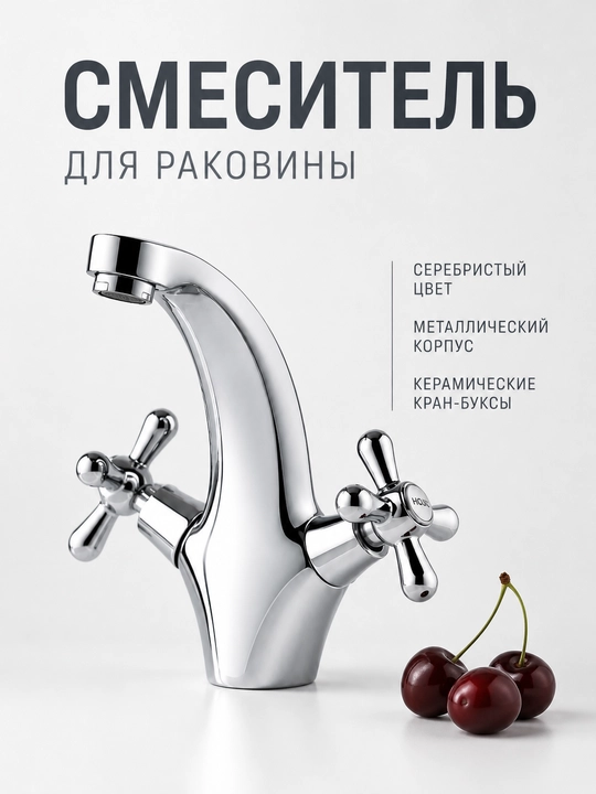Смеситель для раковины два вентиля металлический керамические кран-буксы с подводкой