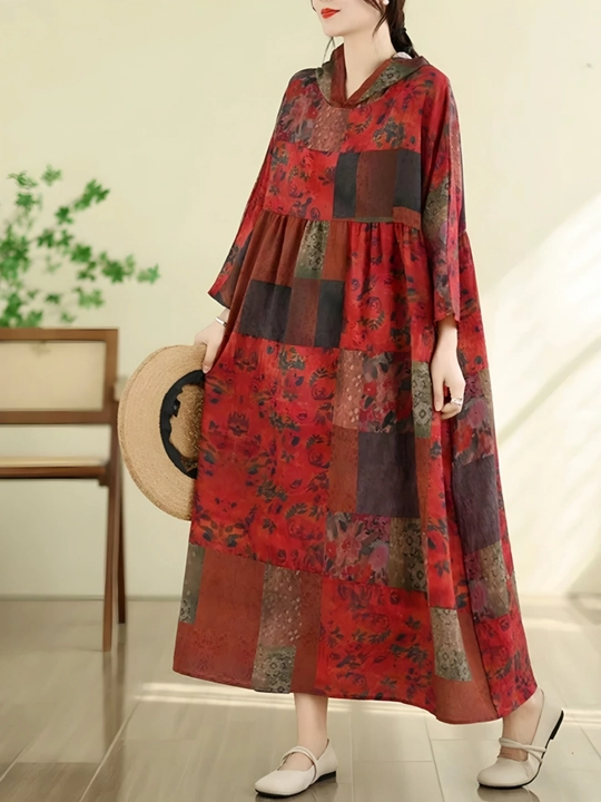 Платье, фасон свободного BOHO стиля, соответствующий размерам L, XL, XXL, XXXL