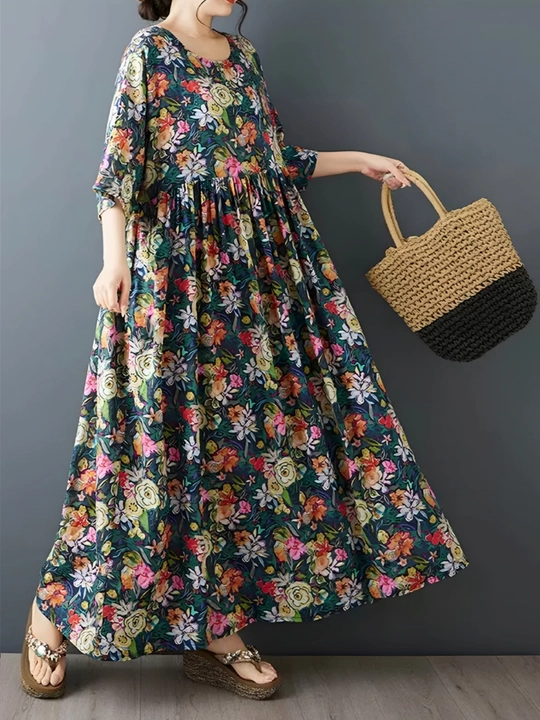 Платье, фасон свободного BOHO стиля, соответствующий размерам L, XL, XXL, XXXL