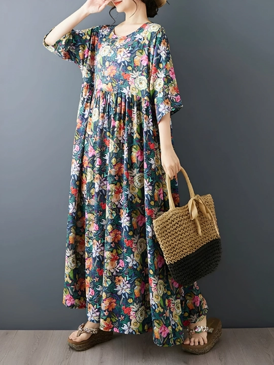 Платье, фасон свободного BOHO стиля, соответствующий размерам L, XL, XXL, XXXL