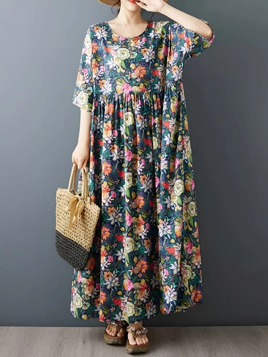 Платье, фасон свободного BOHO стиля, соответствующий размерам L, XL, XXL, XXXL