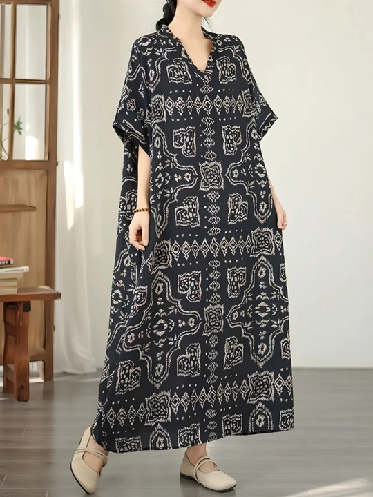 Платье, фасон свободного BOHO стиля, соответствующий размерам L, XL, XXL, XXXL