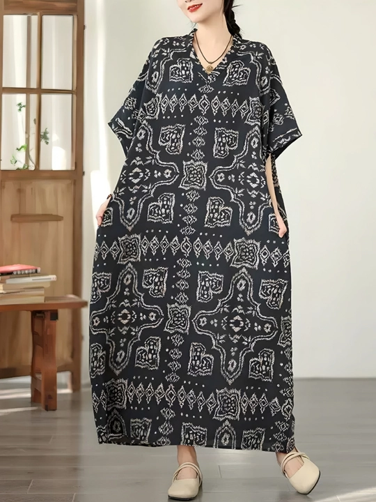 Платье, фасон свободного BOHO стиля, соответствующий размерам L, XL, XXL, XXXL