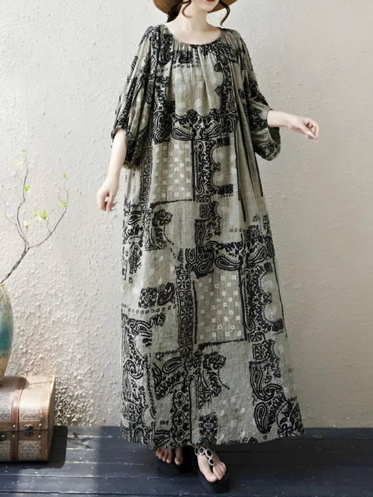 Платье, фасон свободного BOHO стиля, соответствующий размерам L, XL, XXL, XXXL