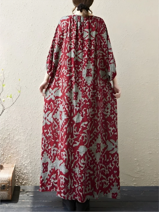 Ko‘ylak, erkin BOHO uslubidagi bichim, L, XL, XXL, XXXL o‘lchamlariga mos keladi