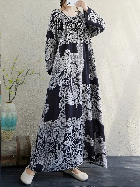 Платье, фасон свободного BOHO стиля, соответствующий размерам L, XL, XXL, XXXL