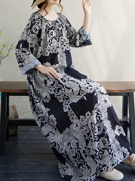 Платье, фасон свободного BOHO стиля, соответствующий размерам L, XL, XXL, XXXL