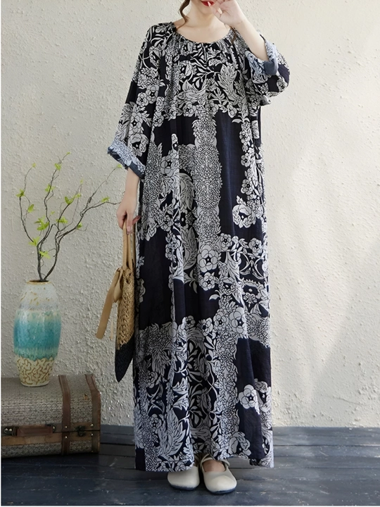 Платье, фасон свободного BOHO стиля, соответствующий размерам L, XL, XXL, XXXL