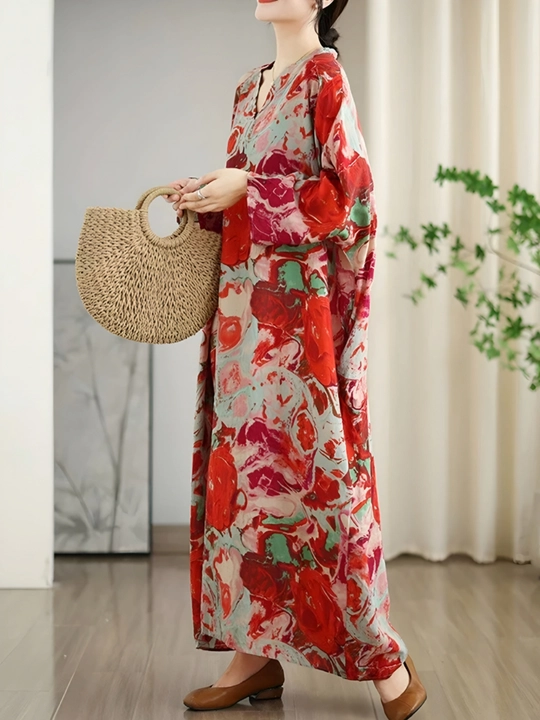 Платье, фасон свободного BOHO стиля, соответствующий размерам L, XL, XXL, XXXL