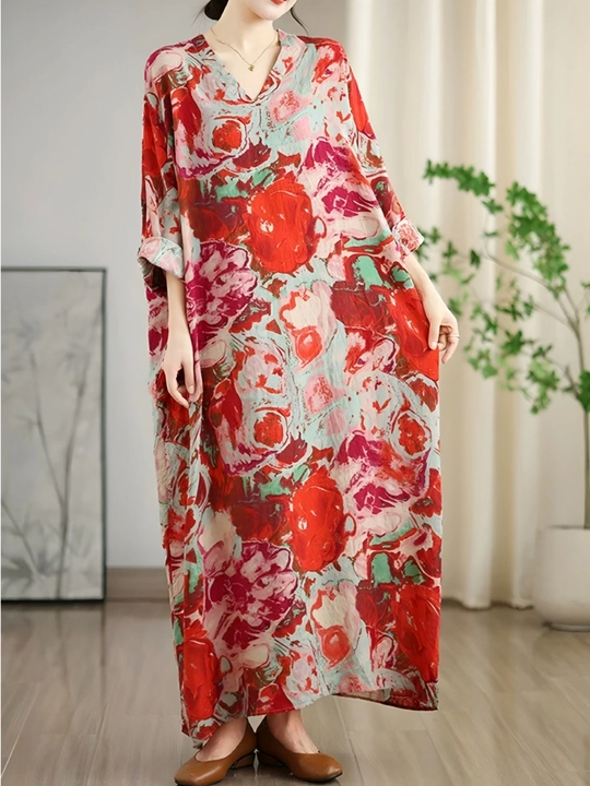 Платье, фасон свободного BOHO стиля, соответствующий размерам L, XL, XXL, XXXL