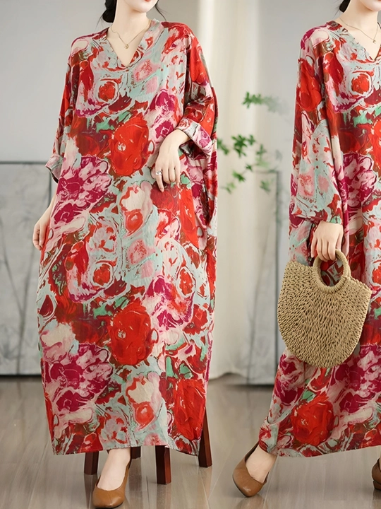 Платье, фасон свободного BOHO стиля, соответствующий размерам L, XL, XXL, XXXL