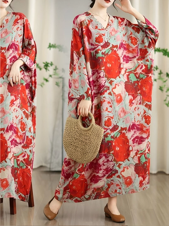 Платье, фасон свободного BOHO стиля, соответствующий размерам L, XL, XXL, XXXL