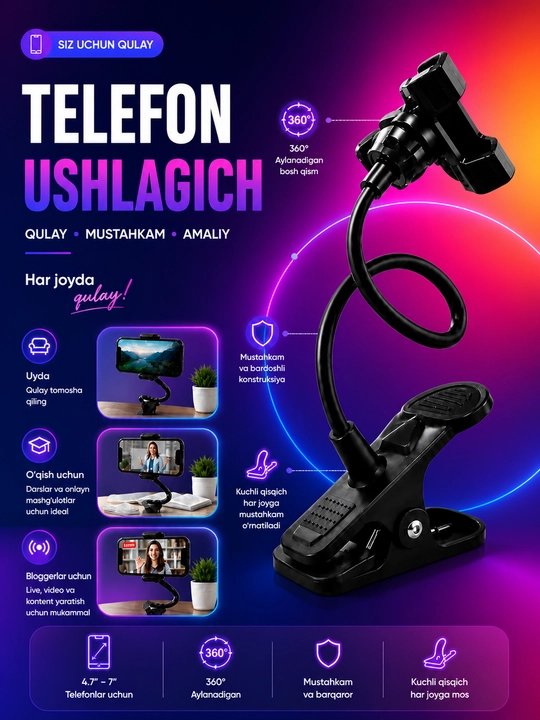 MEBEL HOLDER - telefon uchun egiluvchan uzunlikdagi tutqich, 50 sm