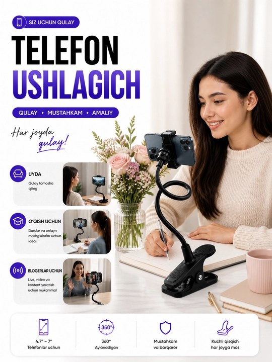MEBEL HOLDER - telefon uchun egiluvchan uzunlikdagi tutqich, 50 sm