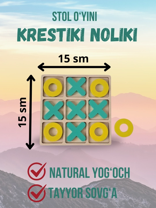 Krestik-nolik stol o'yini, yog'ochdan yasalgan bolalar o'yinchoqlari, boshqotirma