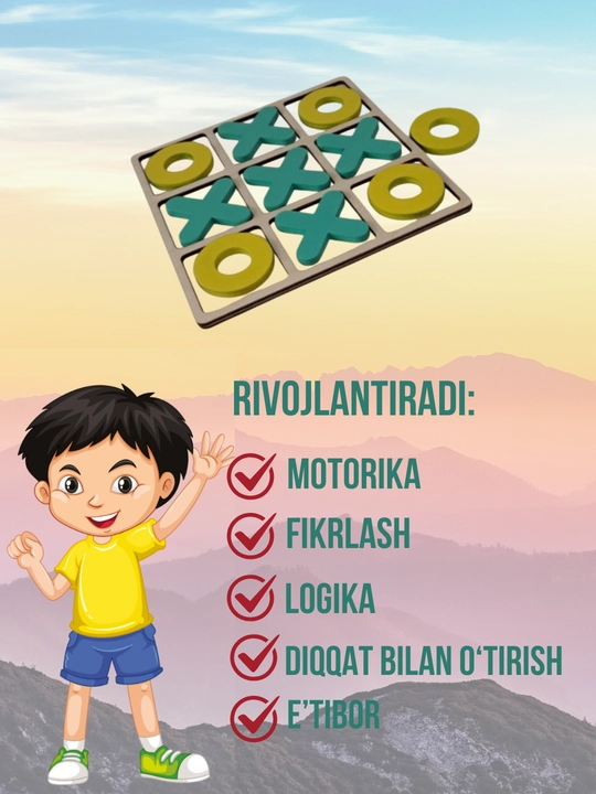 Krestik-nolik stol o'yini, yog'ochdan yasalgan bolalar o'yinchoqlari, boshqotirma