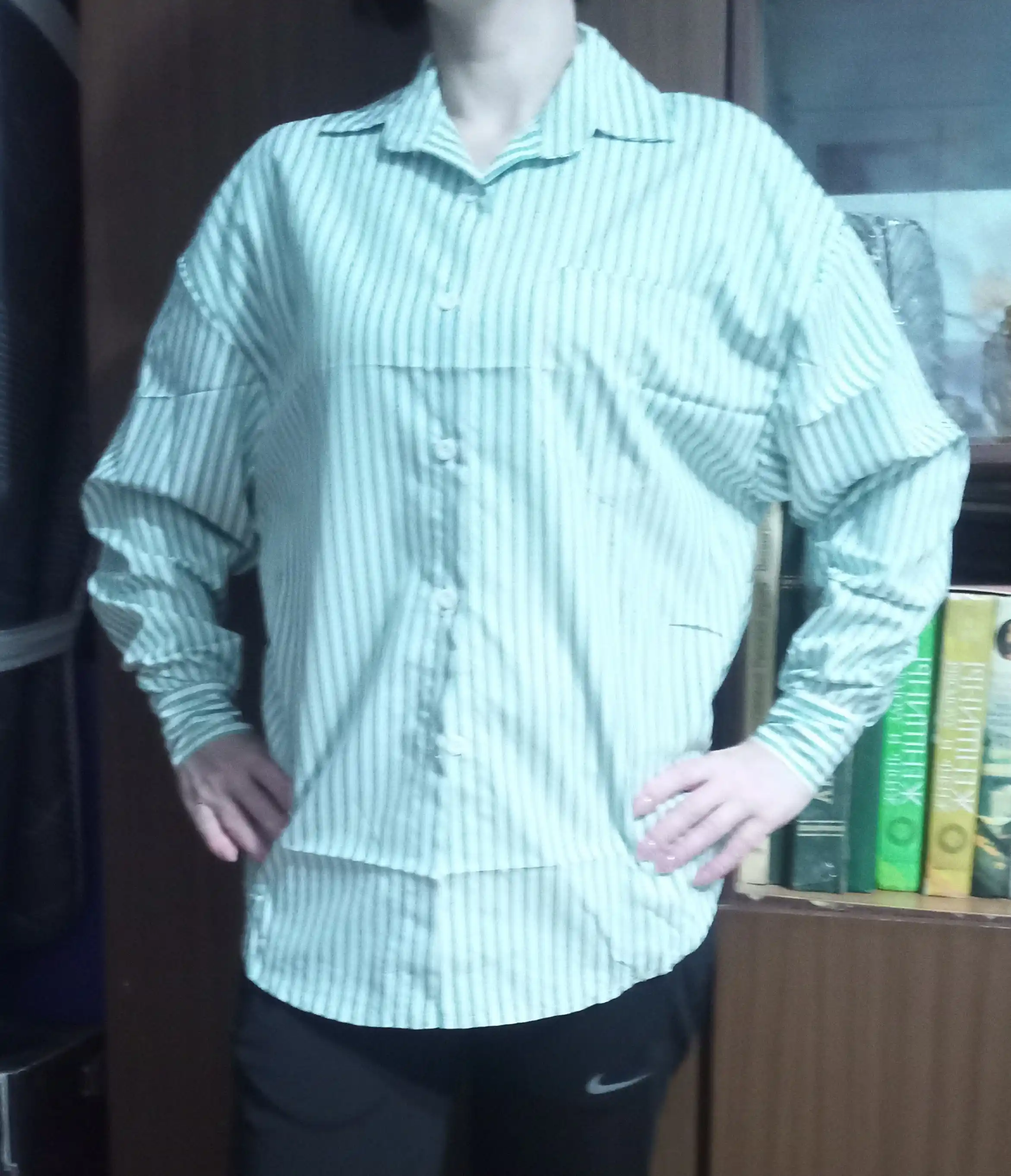 Женская рубашка oversize в полоску, удлинённая блузка свободного кроя с длинным рукавом