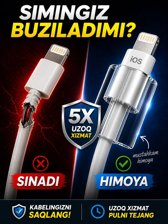 Kabel himoyasi (anti-break) | USB Type-C, Lightning kabel uchun sinishga qarshi himoya - 