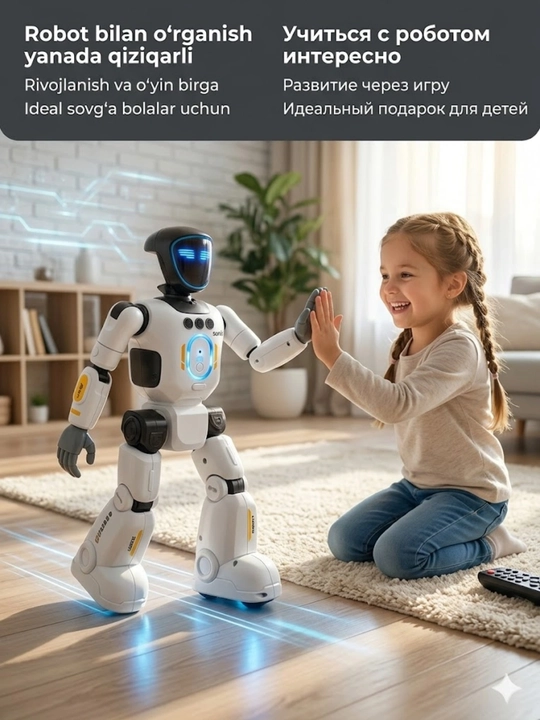 Aqlli interaktiv robot o‘yinchoq – yorug‘lik va harakat funksiyali, bolalar uchun 300 mm