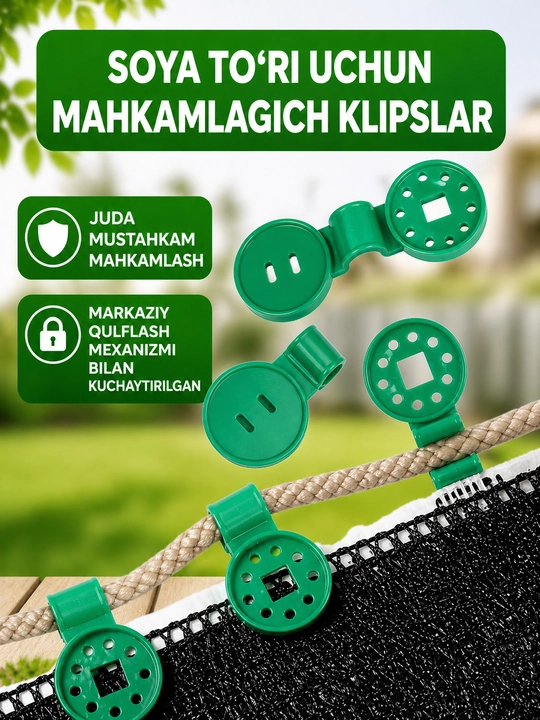 Quyoshdan himoyalovchi to‘r, issiqxona, soyali tor issiq xona uchun qisqichlar - 